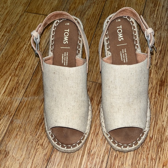 Toms Monica Slingback Wedge Sandal - Wedges Espadrilles Cream/Tan sz 7 - Picture 4 of 5